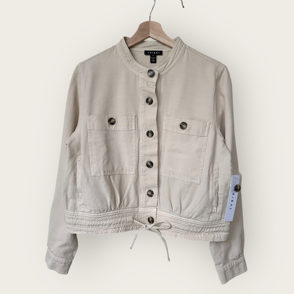 Tribal Jackets & Blazers - NWT Tribal Slub Twill Crop Button Front Jacket - Ecru Cream Boxy French Oak